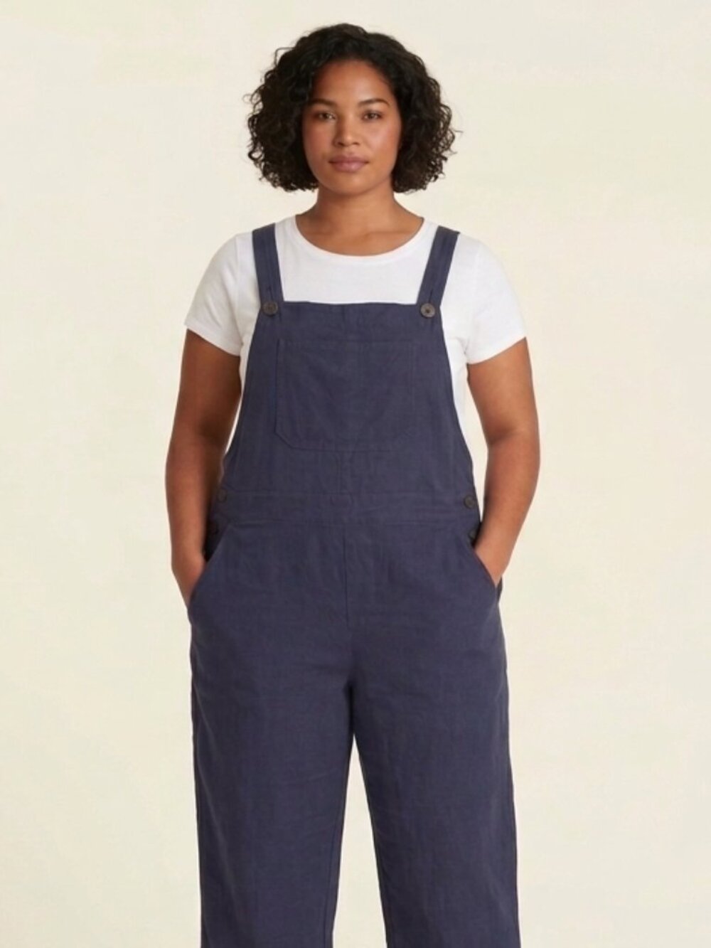 Cottagecore Navy Cotton Linen Cropped Overalls XL